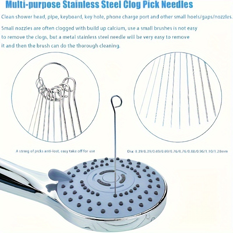 10 Stainless Steel Needle Shower Head Cleaning Brush Set, Suitable for Multi Size Shower Heads,bathroom Accessory Cleaning Tools