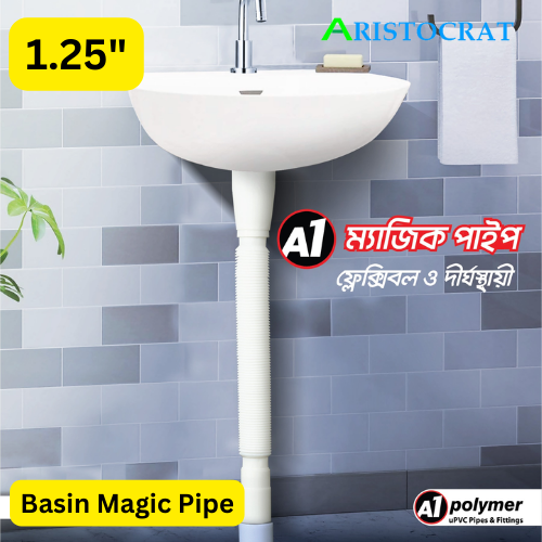 Basin 1.25" basin Magic Pipe Flexible Pipe White Colour Use in Basin