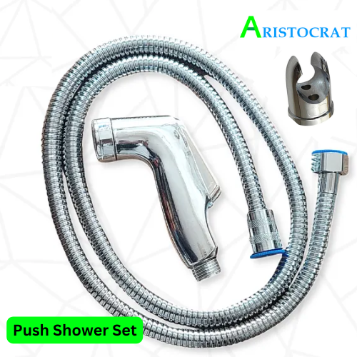 Toilet Push Shower Set  Head & Holder Plastic Silver Colour Model 01