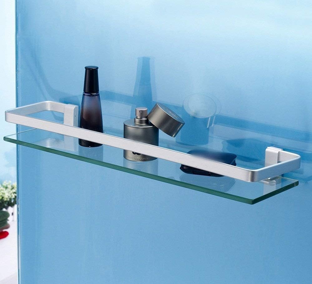 Glass Bathroom Shelf Wall Mounted Shower Bath Toilet Cosmetic Shelf Vanity Unit Space Aluminium No Punching (Size : 50cm)